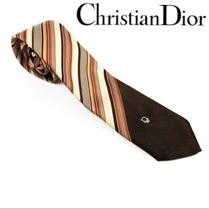 Vintage Christian Dior Brown Striped Skinny Tie